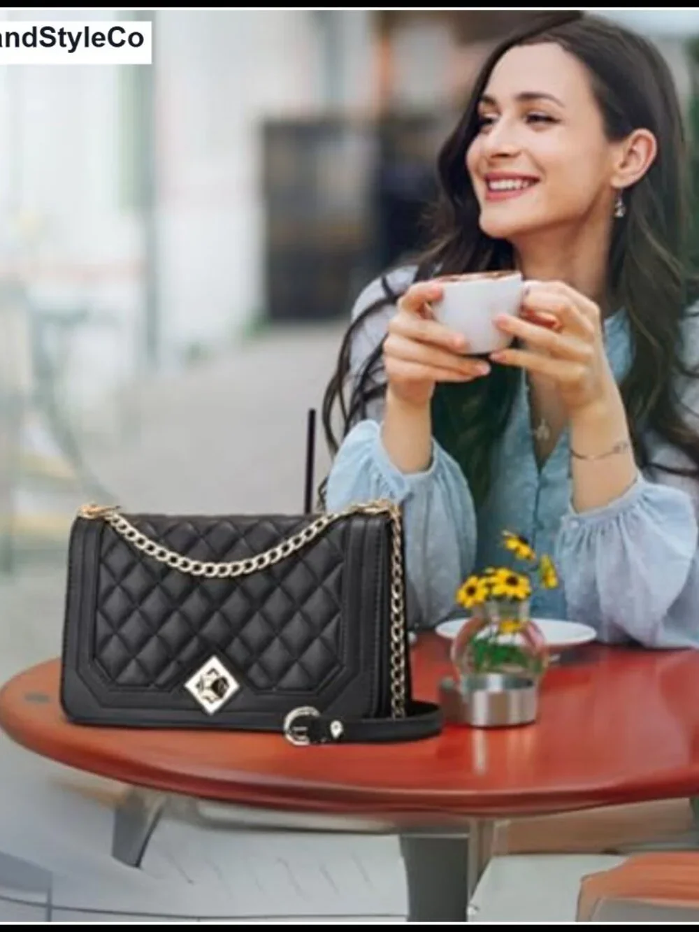 Women's Small Crossbody Bag PU Leather Quilted Purse with Chain Strap